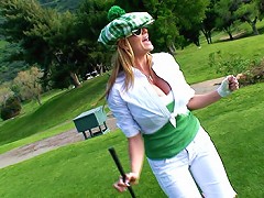 Kelly Has Her Tits All Tied Up In A Tight White Top So They Don&#65533;t Fall Out While She Swings Her Golf Club.